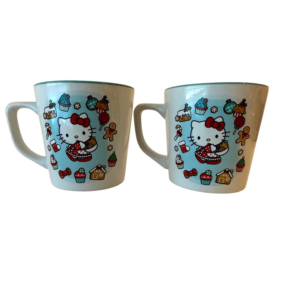 Hello Kitty Holiday Mugs Set of 2 Sanrio Drinkware Teal Gifts Stockings Presents